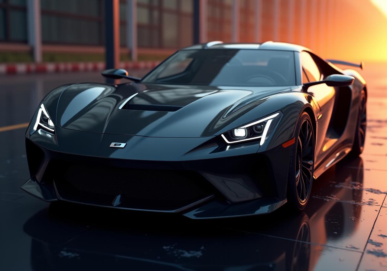 セラミックコーティングが施された輝く黒いスポーツカー